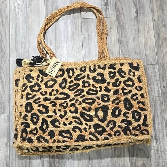 Boho Leopard Print Large Jute Tote Bag. NWT - Picture 3 of 6